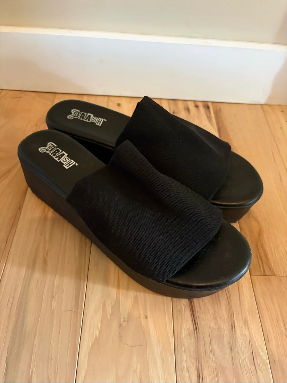 Brash Black Platform Slide Sandals Y2K Chunky Sole Size 9